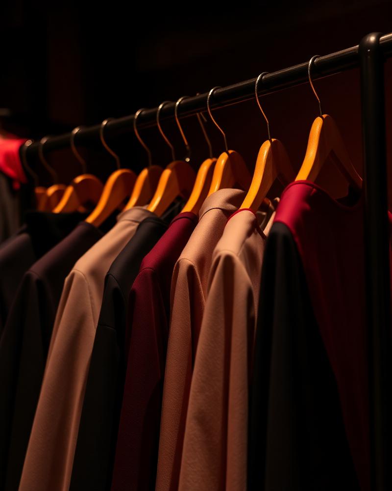 Rack of abayas and modest clothing in a boutique